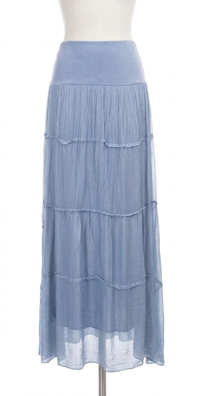 NEW GIGI MODA solima long tiered maxi skirt in blue
